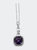 .925 Sterling Silver 6x6MM Cushion Shaped Natural Purple Amethyst and Diamond Accented Bale 18" Inch Pendant Necklace