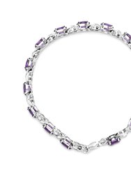.925 Sterling Silver 7x5mm Oval Amethyst and Diamond Accent X-Link Bracelet (H-I Color, SI1-SI2 Clarity)
