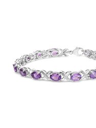 .925 Sterling Silver 7x5mm Oval Amethyst and Diamond Accent X-Link Bracelet (H-I Color, SI1-SI2 Clarity) - Sliver