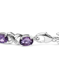 .925 Sterling Silver 7x5mm Oval Amethyst and Diamond Accent X-Link Bracelet (H-I Color, SI1-SI2 Clarity)