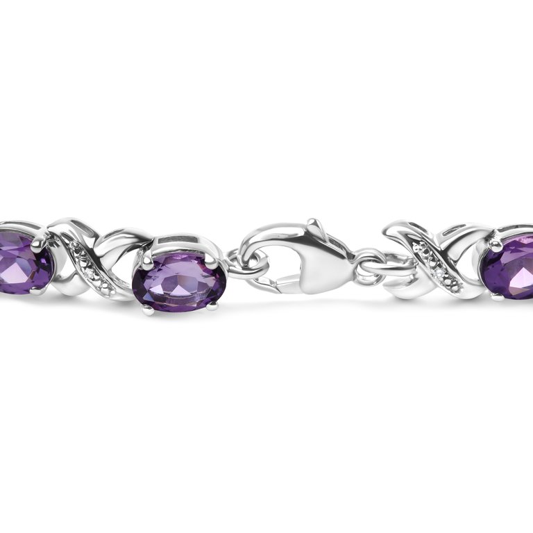 .925 Sterling Silver 7x5mm Oval Amethyst and Diamond Accent X-Link Bracelet (H-I Color, SI1-SI2 Clarity)