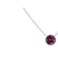 .925 Sterling Silver Bezel Set 3.5Mm Created Amethyst Gemstone Solitaire 18" Pendant Necklace - White