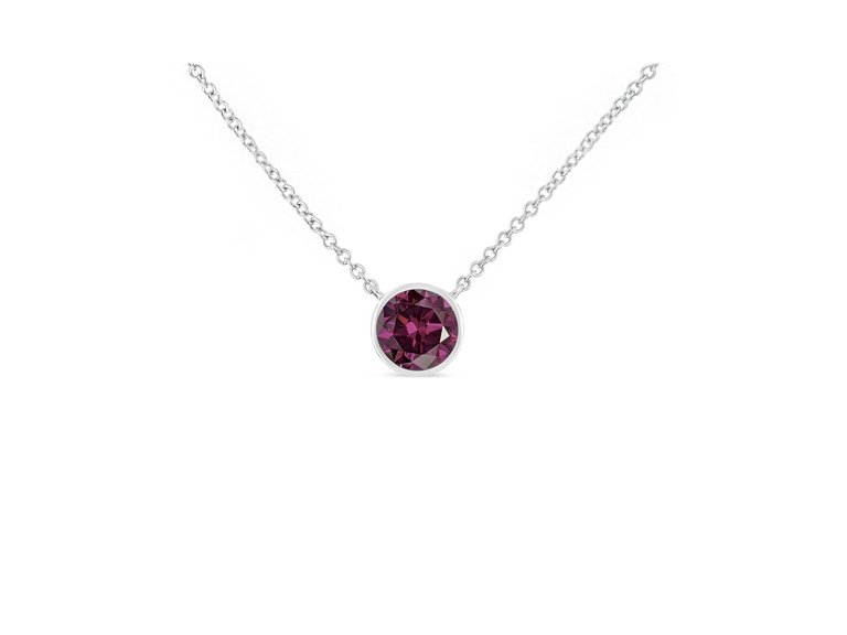 .925 Sterling Silver Bezel Set 3.5Mm Created Amethyst Gemstone Solitaire 18" Pendant Necklace - White