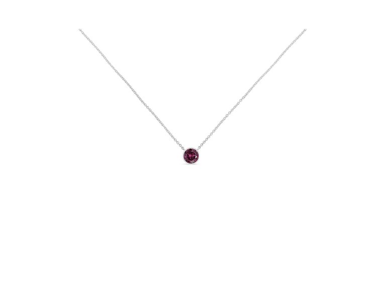 .925 Sterling Silver Bezel Set 3.5Mm Created Amethyst Gemstone Solitaire 18" Pendant Necklace