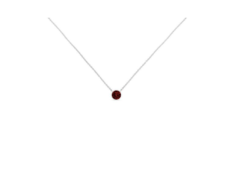 .925 Sterling Silver Bezel Set 3.5mm Created Red Ruby Gemstone Solitaire 18" Pendant Necklace
