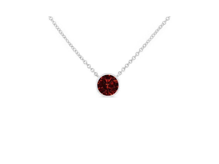 .925 Sterling Silver Bezel Set 3.5mm Created Red Ruby Gemstone Solitaire 18" Pendant Necklace - Red