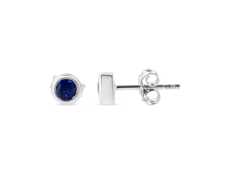 .925 Sterling Silver Bezel Set 3.5mm Treated Blue Sapphire Gemstone Solitaire Stud Earrings