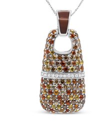 .925 Sterling Silver Brown Enamel 1 Cttw White And Brown Diamonds And 1.5mm Yellow And Orange Sapphire Gemstones Statement 18" Pendant Necklace - Silver