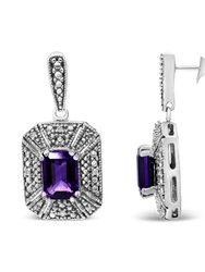 .925 Sterling Silver Diamond Accent And 7x5mm Purple Amethyst Stud Earrings - I-J Color, I2-I3 Clarity