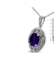 .925 Sterling Silver Diamond Accent And 9 x 7 mm Purple Oval Amethyst Gemstone Pendant 18" Necklace - I-J Color, I1-I2 Clarity