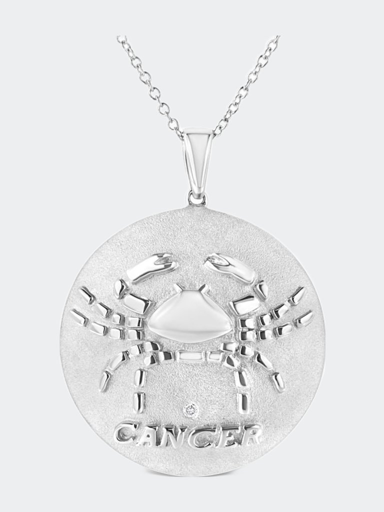 .925 Sterling Silver Diamond Accent Cancer Zodiac Design 18" Pendant Necklace Medallion - Silver