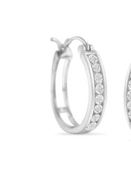 .925 Sterling Silver Diamond Accent Channel Set Style Hoop Earring