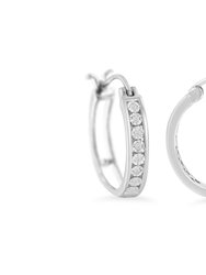 .925 Sterling Silver Diamond Accent Channel Set Style Hoop Earring