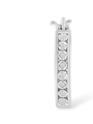 .925 Sterling Silver Diamond Accent Channel Set Style Hoop Earring - White