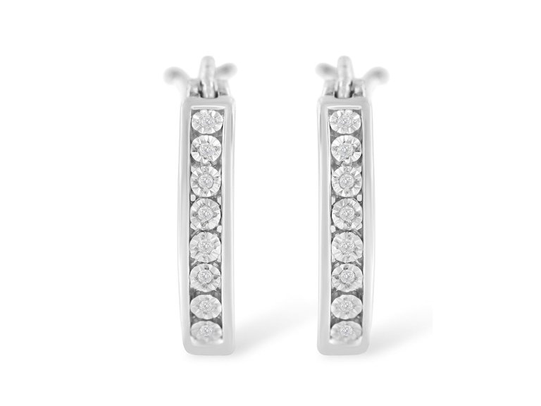 .925 Sterling Silver Diamond Accent Channel Set Style Hoop Earring - White
