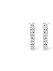 .925 Sterling Silver Diamond Accent Channel Set Style Hoop Earring