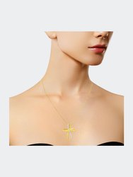 .925 Sterling Silver Diamond Accent Cross Ribbon 18" Pendant Necklace