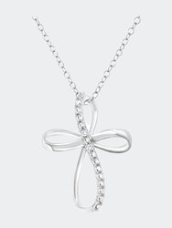.925 Sterling Silver Diamond Accent Cross Ribbon 18" Pendant Necklace - Sterling Silver