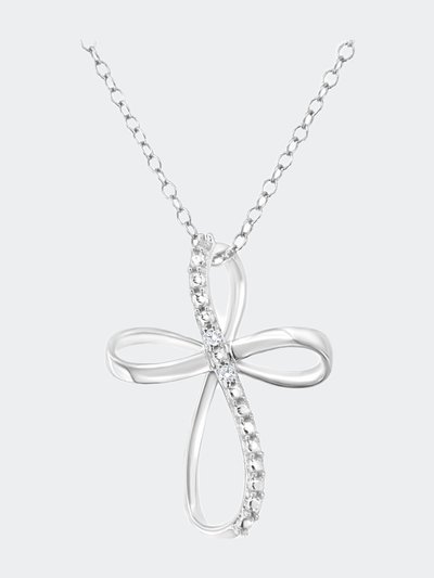 Haus of Brilliance .925 Sterling Silver Diamond Accent Cross Ribbon 18" Pendant Necklace product