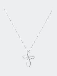.925 Sterling Silver Diamond Accent Cross Ribbon 18" Pendant Necklace
