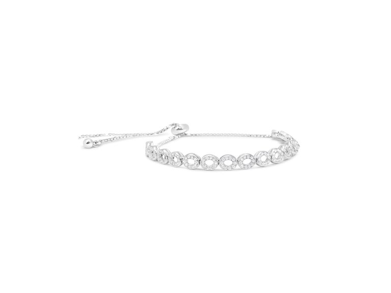 .925 Sterling Silver Diamond Accent Heart and Infinity 4”-10” Adjustable Bolo Bracelet - White