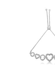 .925 Sterling Silver Diamond Accent Interlinking Triple Heart 4"-10" Adjustable Bolo Bracelet