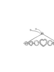 .925 Sterling Silver Diamond Accent Interlinking Triple Heart 4"-10" Adjustable Bolo Bracelet