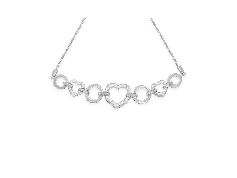 .925 Sterling Silver Diamond Accent Interlinking Triple Heart 4"-10" Adjustable Bolo Bracelet