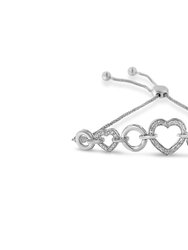 .925 Sterling Silver Diamond Accent Interlinking Triple Heart 4"-10" Adjustable Bolo Bracelet - Silver
