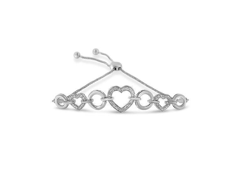 .925 Sterling Silver Diamond Accent Interlinking Triple Heart 4"-10" Adjustable Bolo Bracelet - Silver