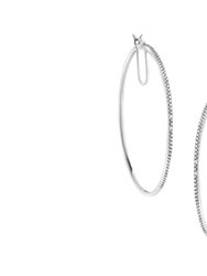 .925 Sterling Silver Diamond Accent Medium Sized Hoops Earrings - White