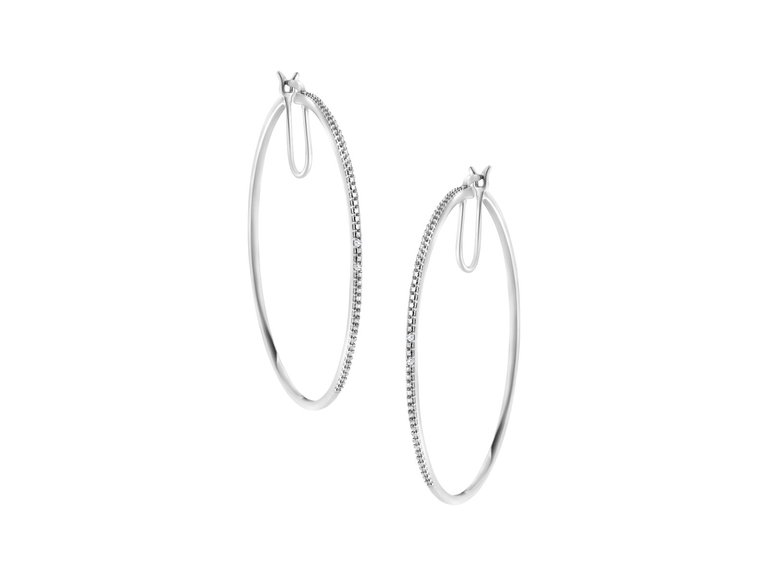 .925 Sterling Silver Diamond Accent Medium Sized Hoops Earrings - White