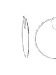 .925 Sterling Silver Diamond Accent Medium Sized Hoops Earrings