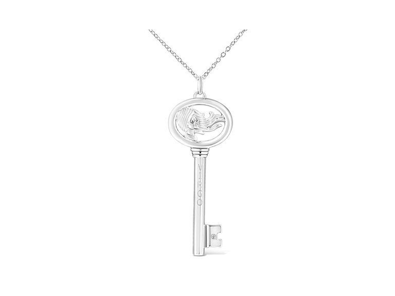 .925 Sterling Silver Diamond Accent Zodiac Key 18" Pendant Necklace - White