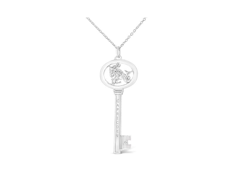 .925 Sterling Silver Diamond Accent Zodiac Key 18" Pendant Necklace - White