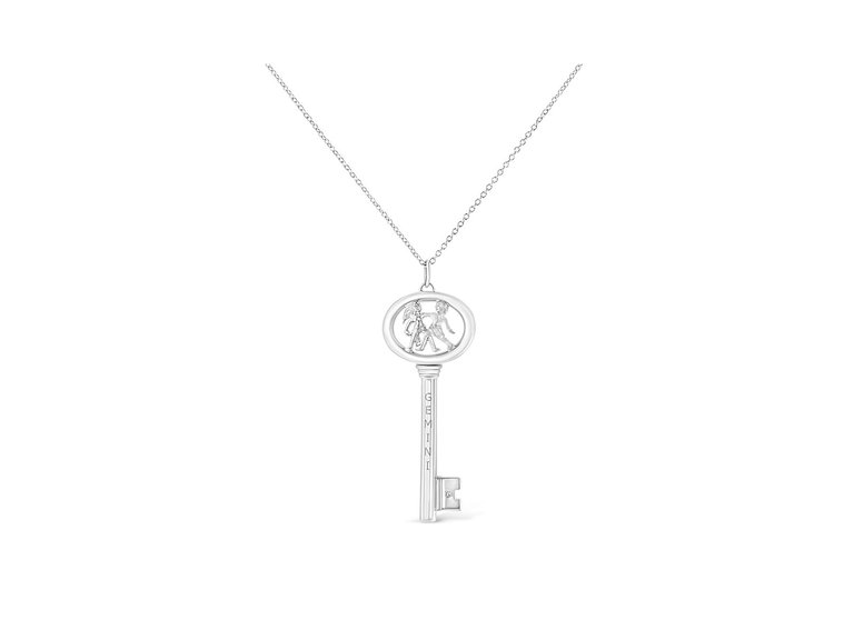 .925 Sterling Silver Diamond Accent Zodiac Key 18" Pendant Necklace