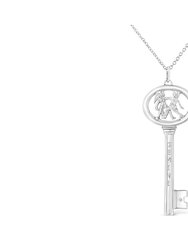 .925 Sterling Silver Diamond Accent Zodiac Key 18" Pendant Necklace - White