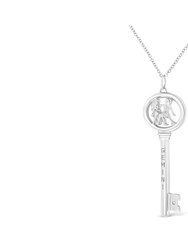 .925 Sterling Silver Diamond Accent Zodiac Key 18" Pendant Necklace