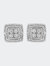 .925 Sterling Silver Diamond Accented Square Shaped Milgrain Stud Earrings