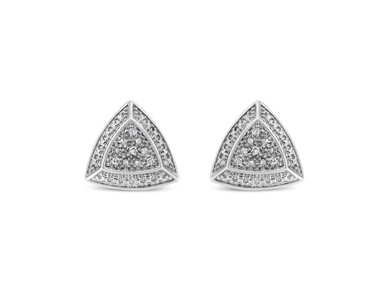 .925 Sterling Silver Diamond Accented Trillion Shaped 4-Stone Halo-Style Stud Earrings