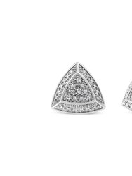 .925 Sterling Silver Diamond Accented Trillion Shaped 4-Stone Halo-Style Stud Earrings - Sterling Silver