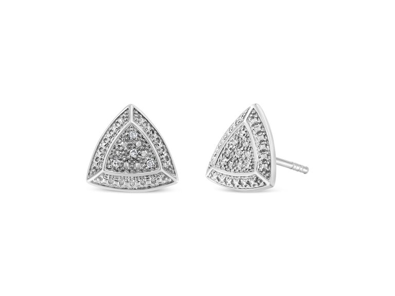 .925 Sterling Silver Diamond Accented Trillion Shaped 4-Stone Halo-Style Stud Earrings - Sterling Silver