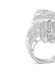 .925 Sterling Silver Diamond Bypass Cocktail Ring - White