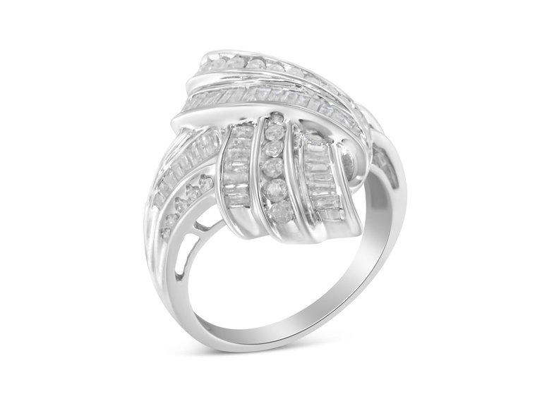 .925 Sterling Silver Diamond Bypass Cocktail Ring - White