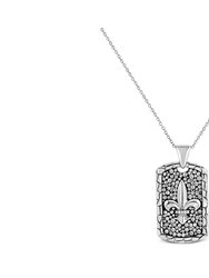 .925 Sterling Silver Invisible-Set Diamond Accent "Fleur Di Lis" 18" Pendant Necklace Dog Tag
