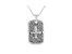 .925 Sterling Silver Invisible-Set Diamond Accent "Fleur Di Lis" 18" Pendant Necklace Dog Tag - White