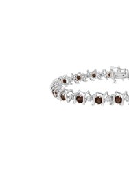 .925 Sterling Silver, Lab-Grown Gemstone and 1/6 Cttw Round Diamond Tennis Bracelet - White