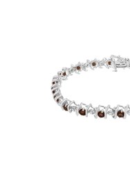 .925 Sterling Silver, Lab-Grown Gemstone and 1/6 Cttw Round Diamond Tennis Bracelet