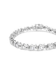 .925 Sterling Silver Lab-Grown White Sapphire and 1/6 Cttw Round Diamond Tennis Bracelet - H-I Color, I1-I2 Clarity - 7.25" - Silver