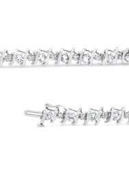 .925 Sterling Silver Lab-Grown White Sapphire and 1/6 Cttw Round Diamond Tennis Bracelet - H-I Color, I1-I2 Clarity - 7.25"